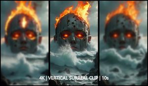 Burning Metal Face in Water – Dream Sketch (10s, 4K Vertical, 60fps)