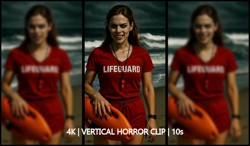 Lifeguard Vampire at the Beach – Dark Rituals Portrait (10s, 4K Vertical, 60fps)