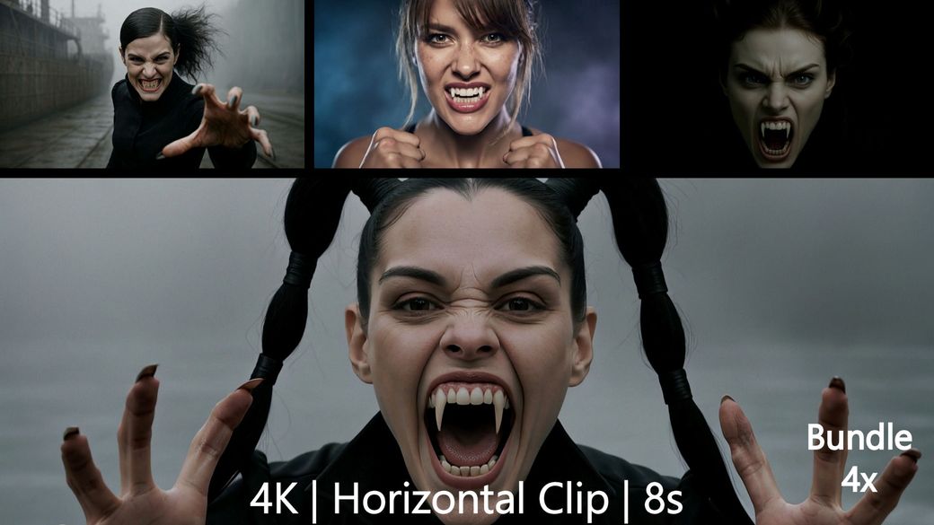 Fangs Getting Close Bundle (5x8s, 4K Horizontal, 30fps)