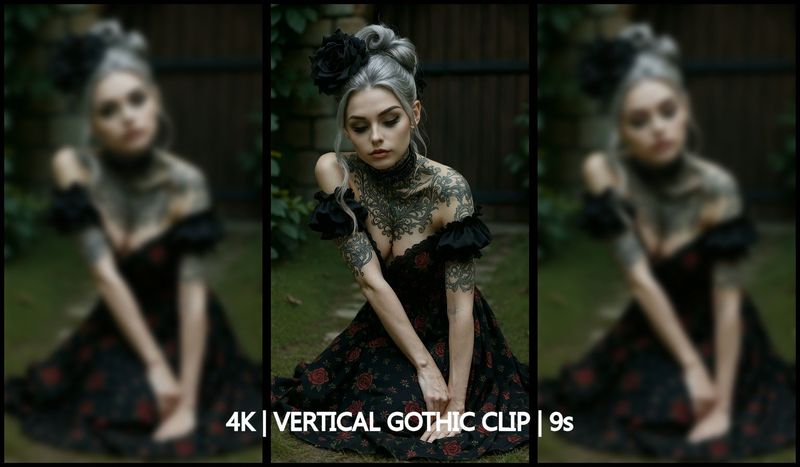 Gothic Woman in Dark Flower Dress – Garden Portrait (9s, 4K Vertical, 60fps)