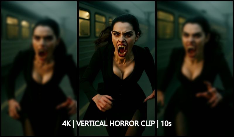 Vampire Running Near Train – Dark Rituals Portrait (10s, 4K Vertical, 60fps)