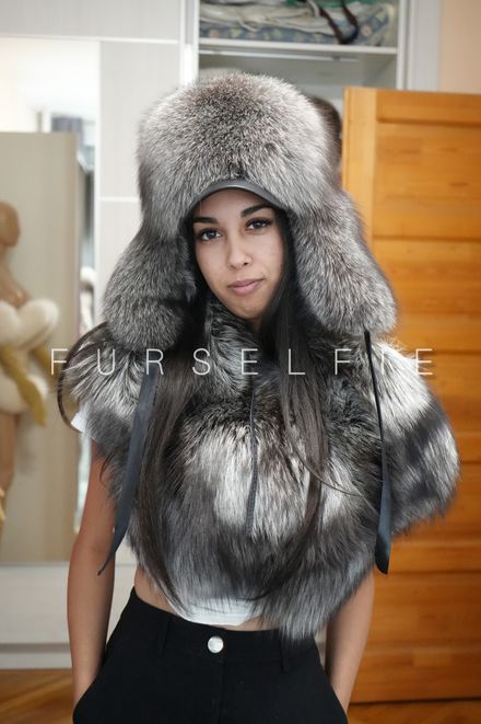 Gigi silver fox hat and stole + crossfox stole (331)