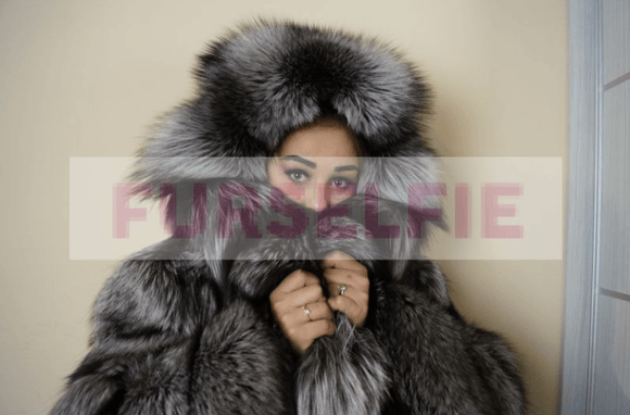 Gina in Big Hooded Silver Fox coat