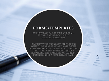 Earnest Money Agreement Form – Editable Word Document (Digital Download)