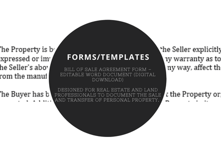 Bill of Sale Agreement Form – Editable Word Document (Digital Download)