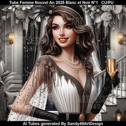 SAD - Tube Femme Nouvel An 2025 Blanc et Noir N°1