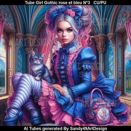 SAD - Tube Girl Gothic rose et bleu N°3