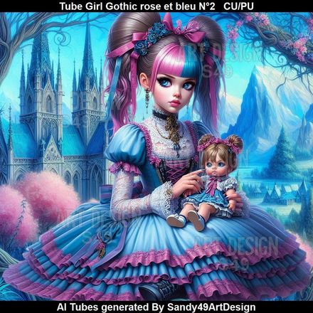 SAD - Tube Girl Gothic rose et bleu N°2