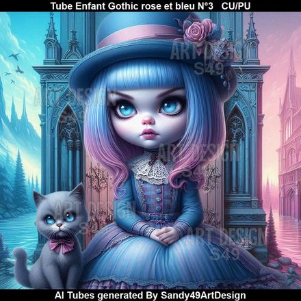 SAD - Tube Enfant Gothic rose et bleu N°3