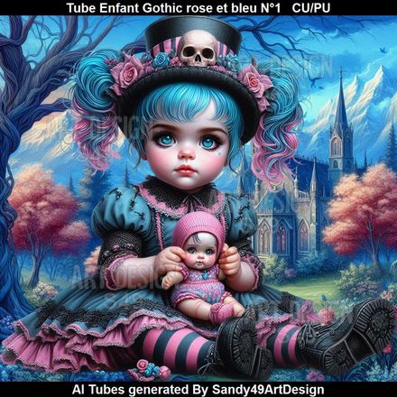 SAD - Tube Enfant Gothic rose et bleu N°1