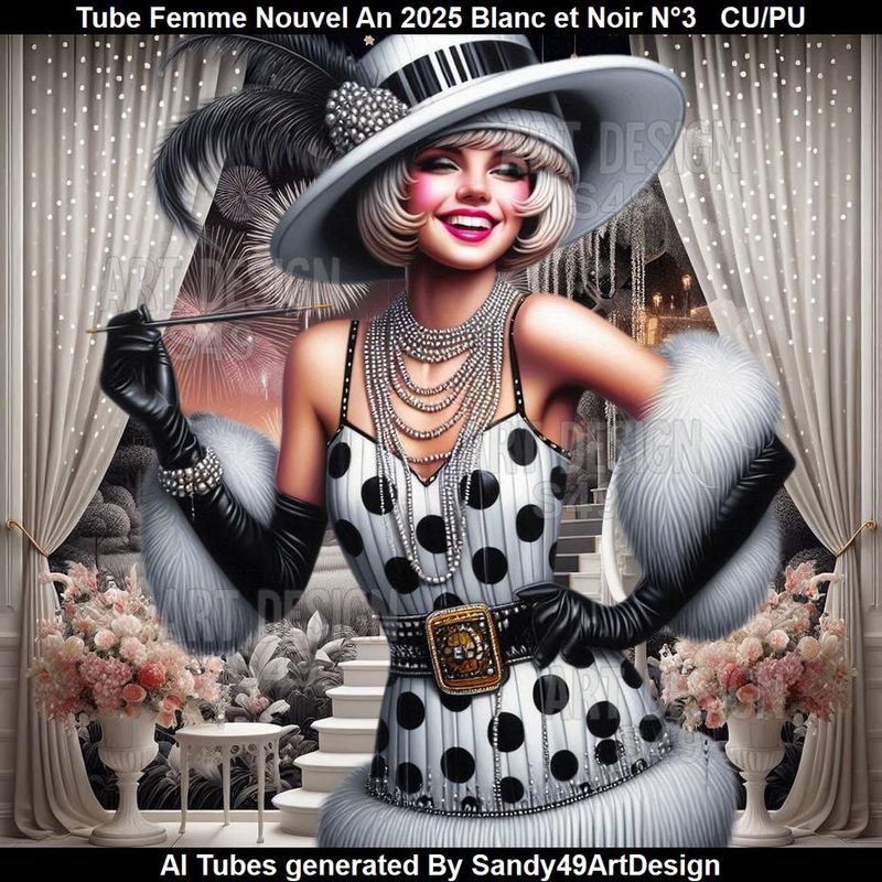 SAD - Tube Femme Nouvel An 2025 Blanc et Noir N°3