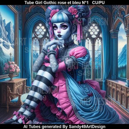 SAD - Tube Girl Gothic rose et bleu N°1