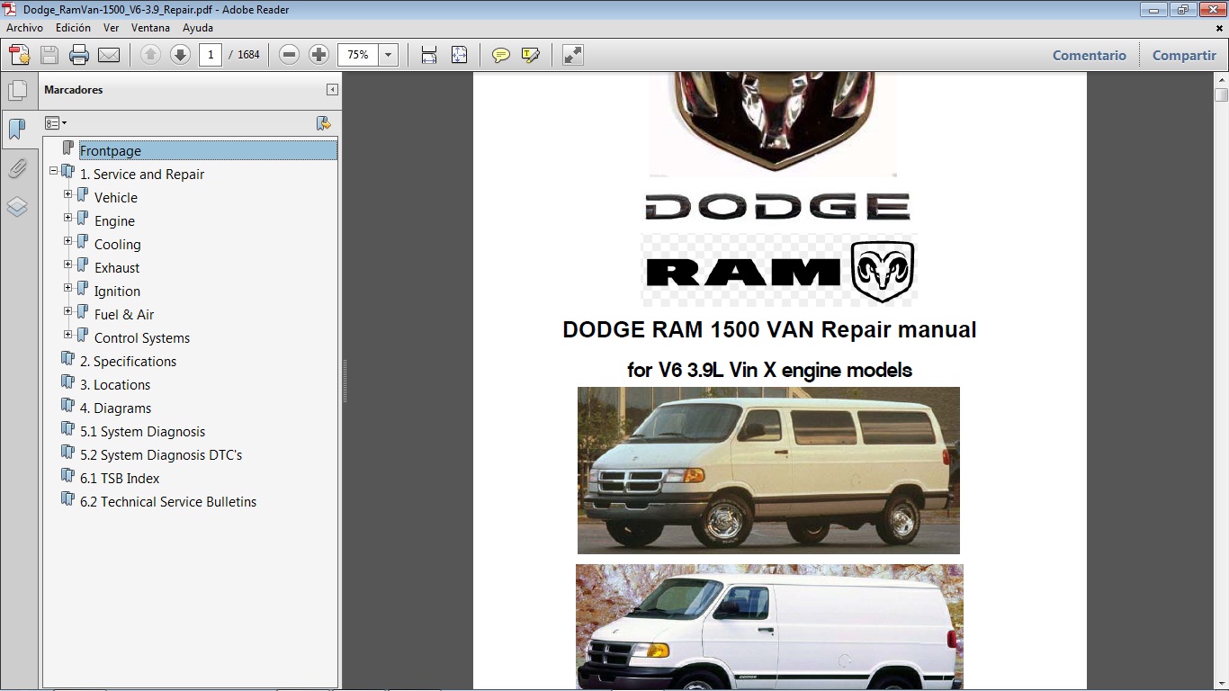 DODGE RAM 1500 VAN V6 3.9 Workshop Service Repair Manual