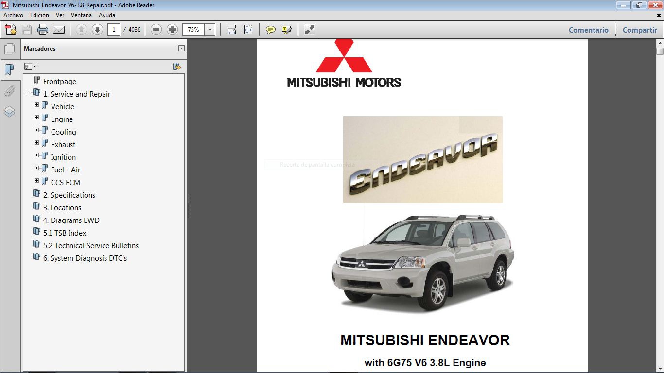 MITSUBISHI ENDEAVOR 6G75 V6 3.8L Workshop Repair Manual