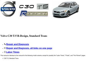 VOLVO C30 T5 R-Design 2007-2013 Repair Manual