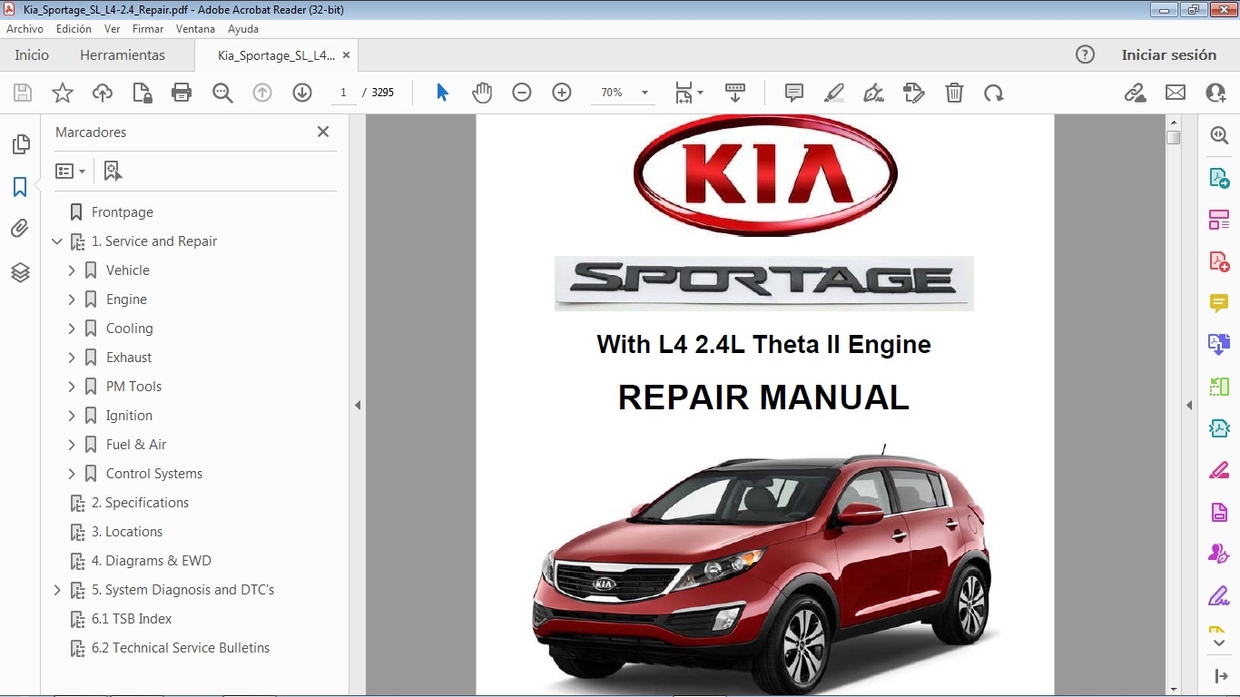 KIA SPORTAGE SL 2.4 Repair Manual de Taller