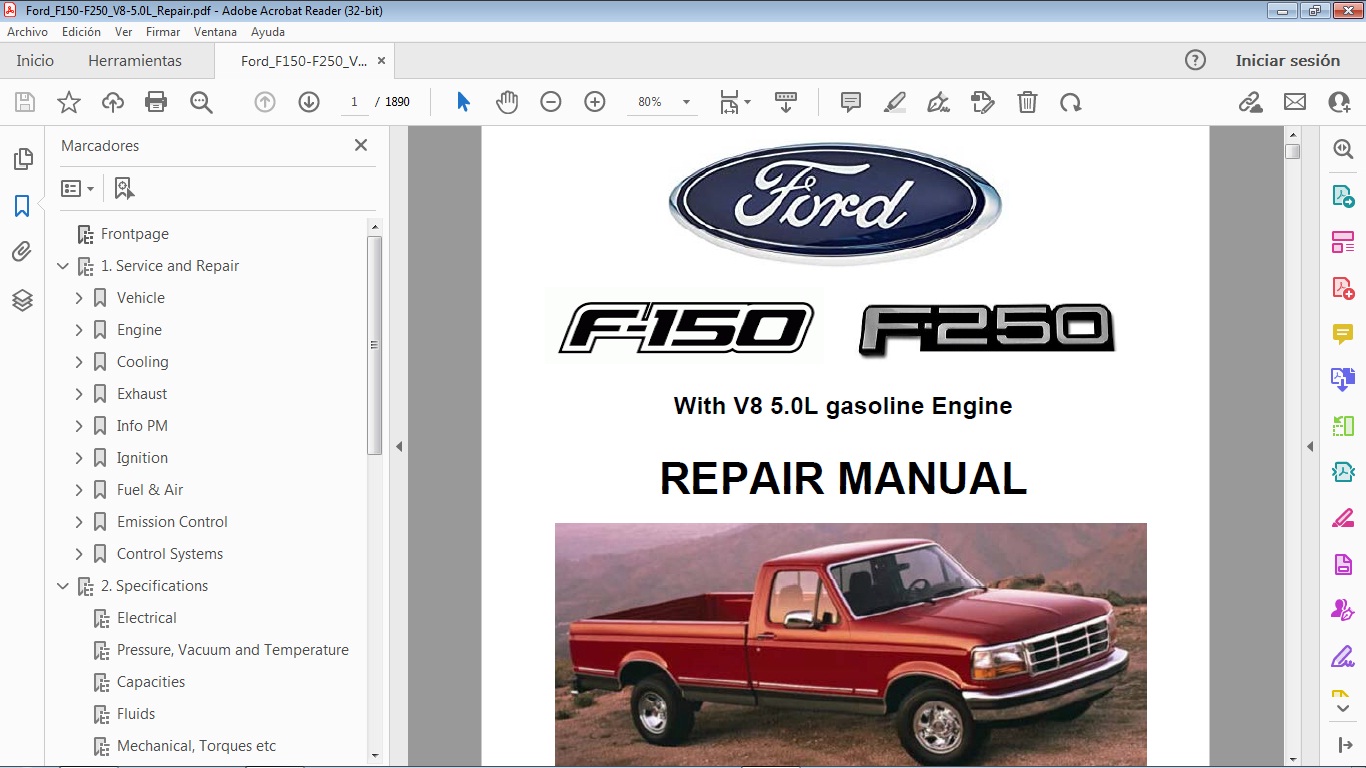 FORD F-150 F-250 V8 5.0L Workshop Service Repair Manual