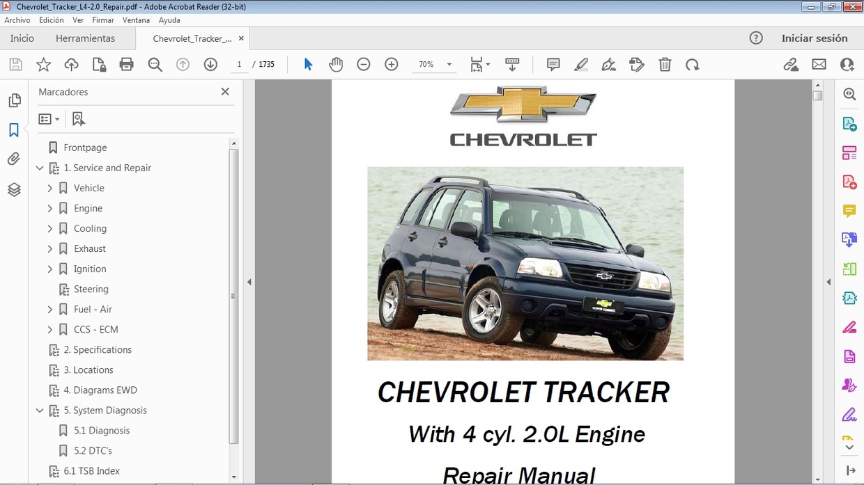 CHEVROLET TRACKER 2.0L Workshop Repair - Manual de Taller