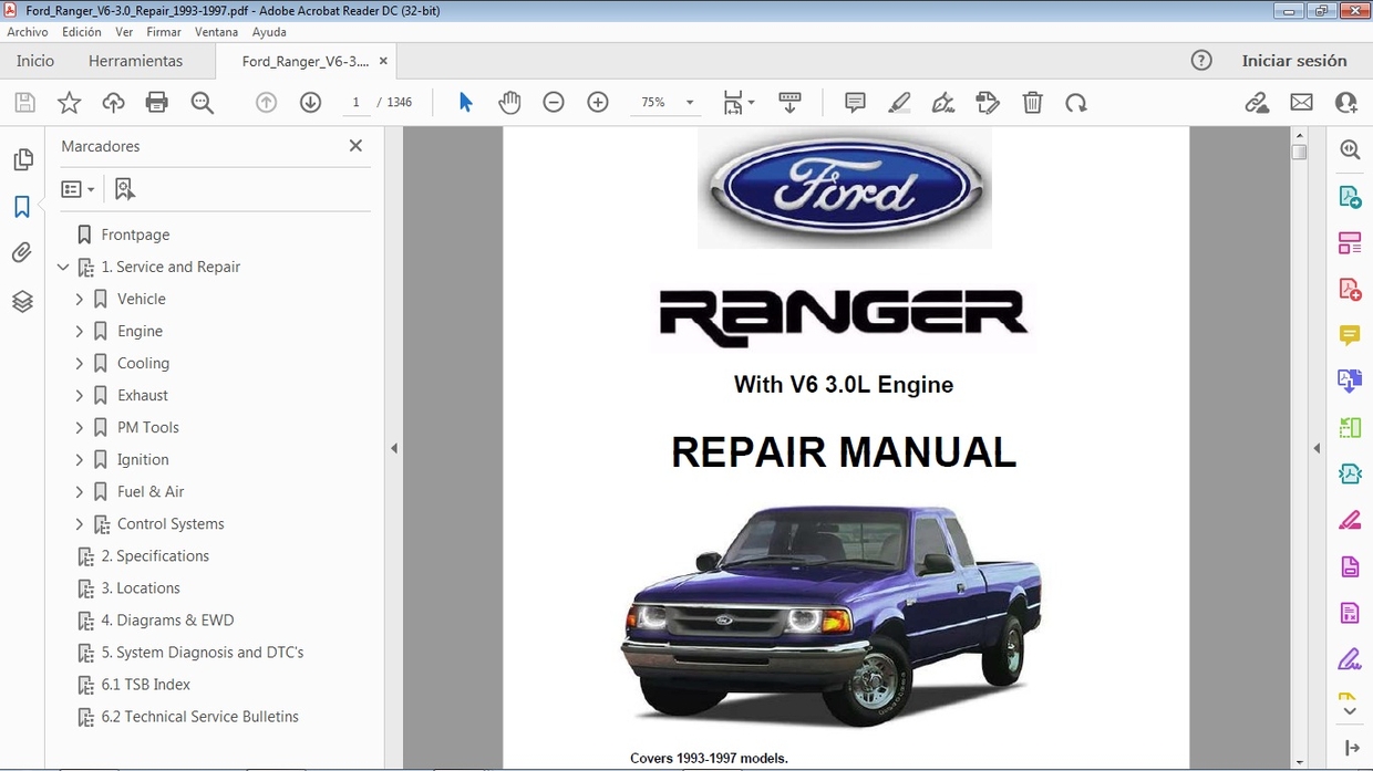 FORD RANGER V6 3.0 1993-1997 Workshop Repair - Manual de Taller
