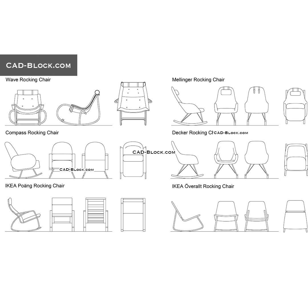 Rocking Chairs - CAD Blocks, AutoCAD, DWG, image size:1080x1080