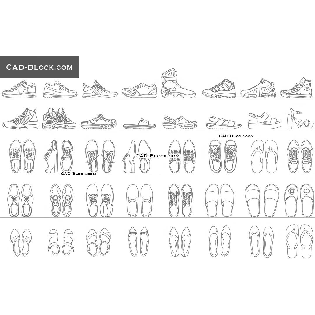 Footwear - CAD Blocks, AutoCAD, Vector