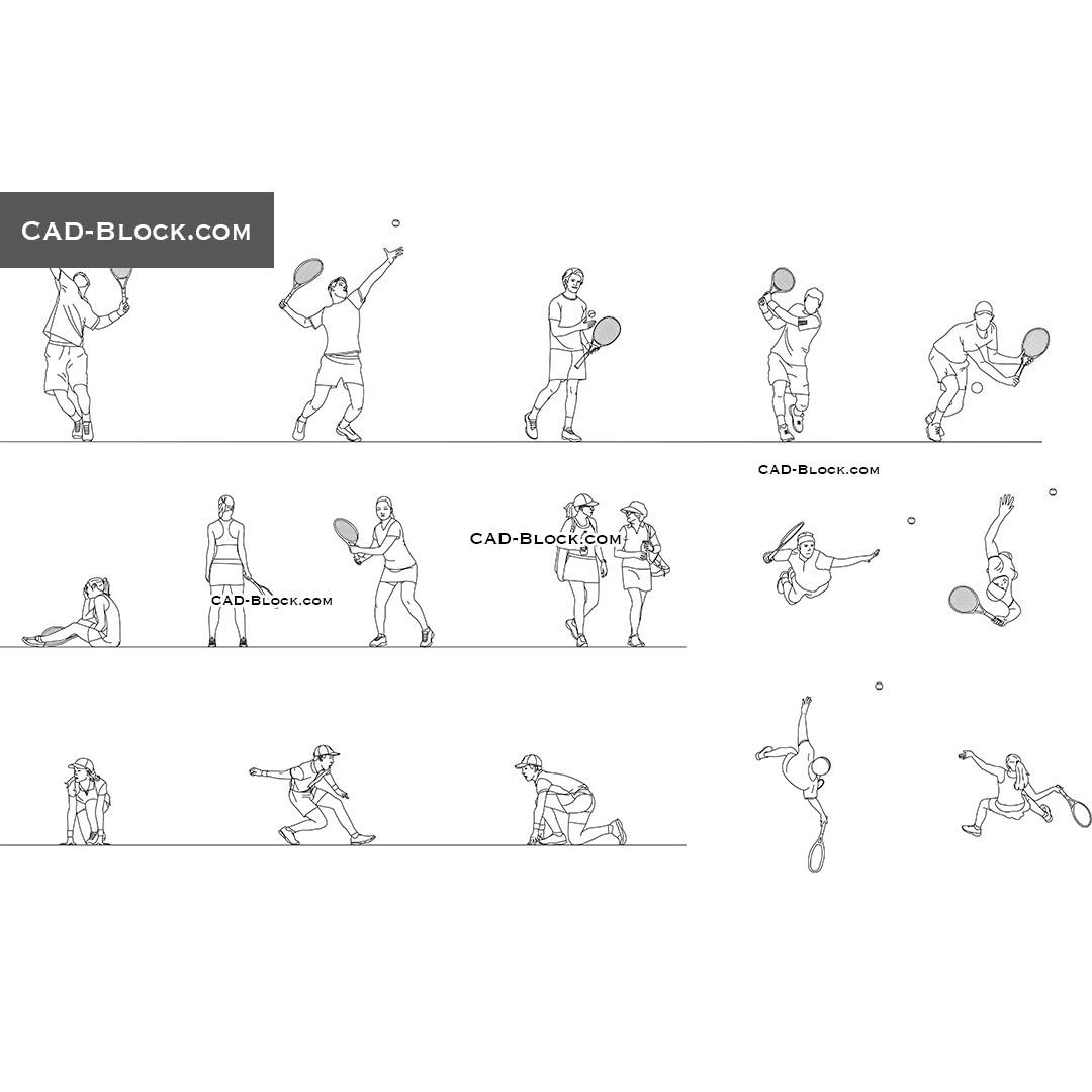 Tennis Players - CAD Blocks, AutoCAD, DWG