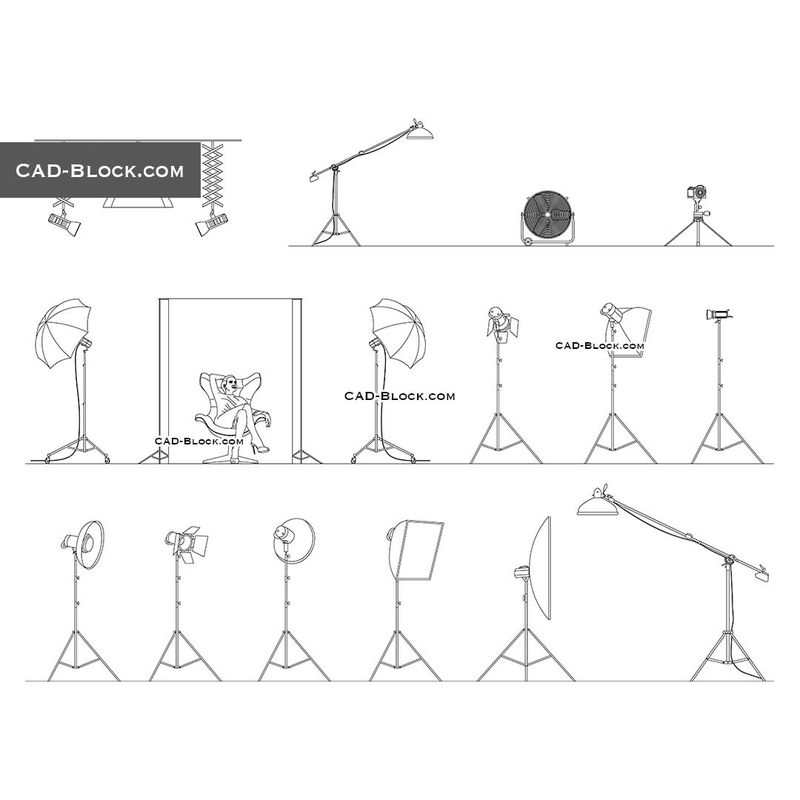 Photography Studio Equipment CAD Blocks, AutoCAD, DWG