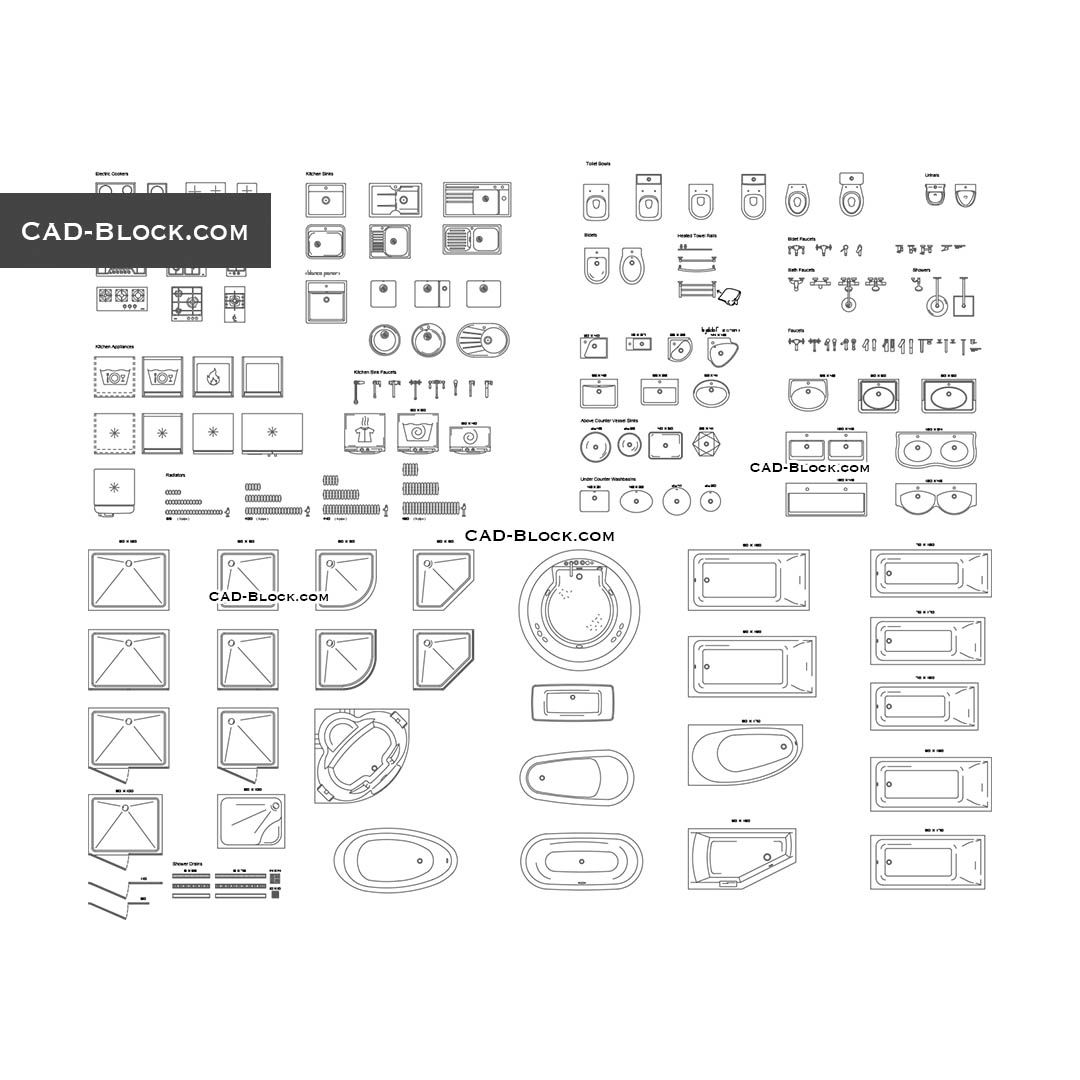 Kitchen & Bathroom Details for Plans - CAD Blocks, AutoCAD, DWG
