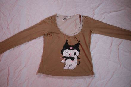 Hand-painted Kuromi longsleeve tshirt with a low neckline