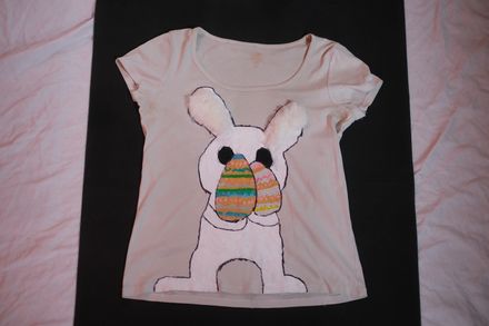 Hand-painted T-shirt with an Easter bunny with fluffy ears