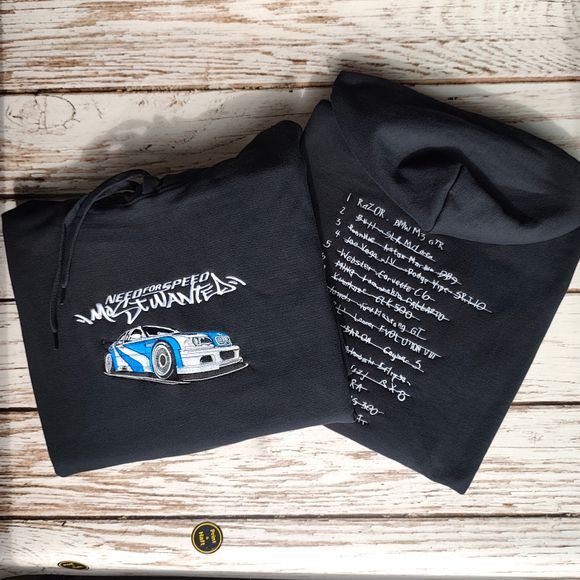 Bluza z motywem Need for Speed Most Wanted BMWe46 m3 GTR z blacklist na plecach