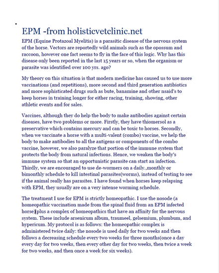 EPM (Equine Protozoal Myeloencephalitis) Handout