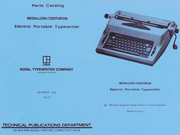 1974 Royal 2000 Centurion and Medallion 2000 Electric Portable Typewriter Parts Manual