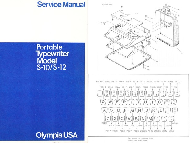 Olympia S-10 and S-12 Portable Typewriter Service Repair Adjustment Manual