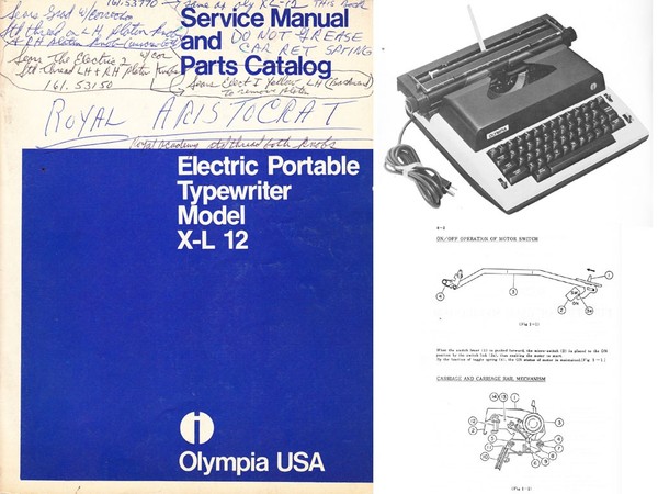 Olympia XL-12 Electric Portable Typewriter Service Repair Adjustment Manual