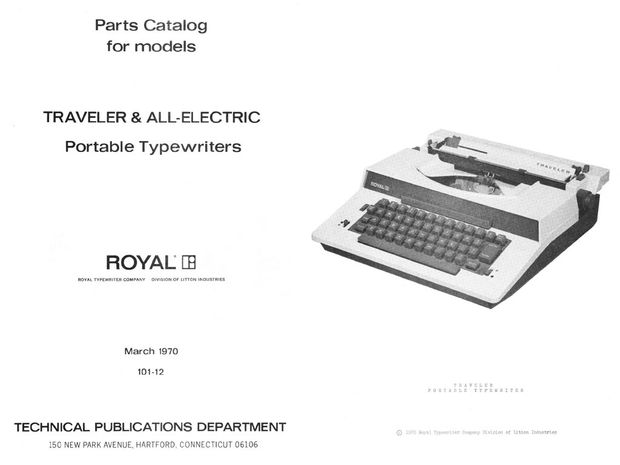 Royal All-Electric Typewriter Parts Manual, 1970.