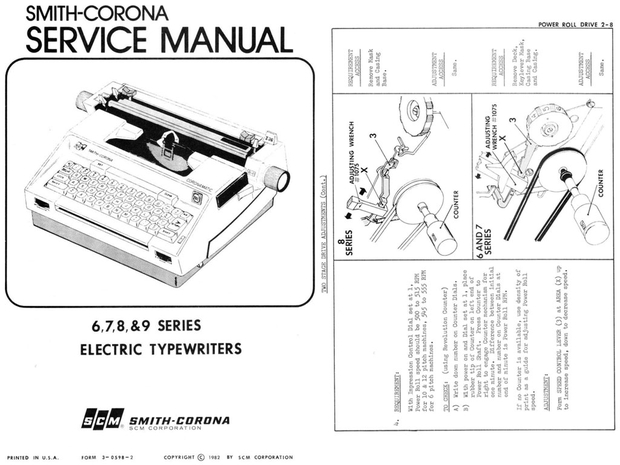 Smith-Corona SCM 6, 7, 8 &amp; 9 Series Electric Typewriter Service Repair Adjustment Manual