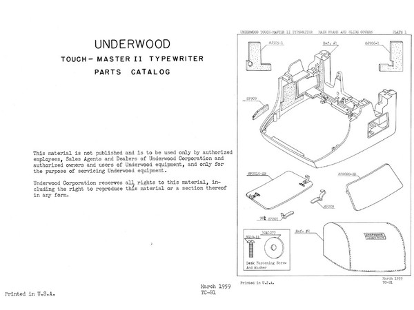 Underwood Touchmaster Two TM-2 and Five TM-5 Standard Typewriter Parts Manual