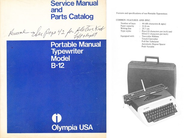 Olympia B-12 Portable Typewriter Service Repair Adjustment Manual