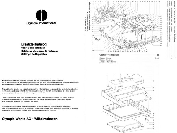 Olympia Report Electric Typewriter Parts Manual