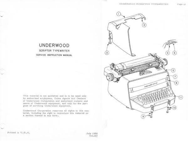 Underwood Scriptor Electric Typewriter Service Manual