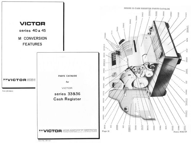 Victor-Hugin Models 40-41-42-45-33-36-2315 Cash Register Parts, Service and Testing Manuals