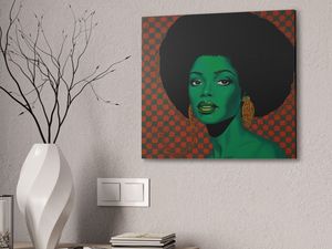 Green Portrait Woman Canvas | Afro Pop Art Stretched Canvas
