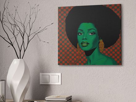 Green Portrait Woman Canvas | Afro Pop Art Stretched Canvas