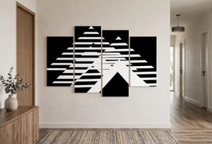 Modern Black &amp; White 3D Pyramid Canvas Wall Art Set of 4
