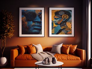  Duo Ocean Within - Abstract Blue Figures Diptych Print -Digital Files: JPG