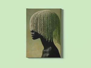 Greens Sculpted Silhouette Beaded Stretched Canvas