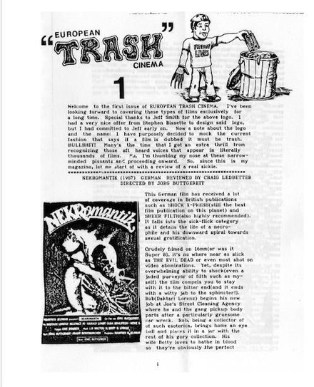 European Trash Cinema #1. 1988 Eurosleaze Horror Fanzine Vintage Exploitation Zine DIGITAL DOWNLOAD