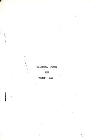 Oriental Foods The "Wong" Way