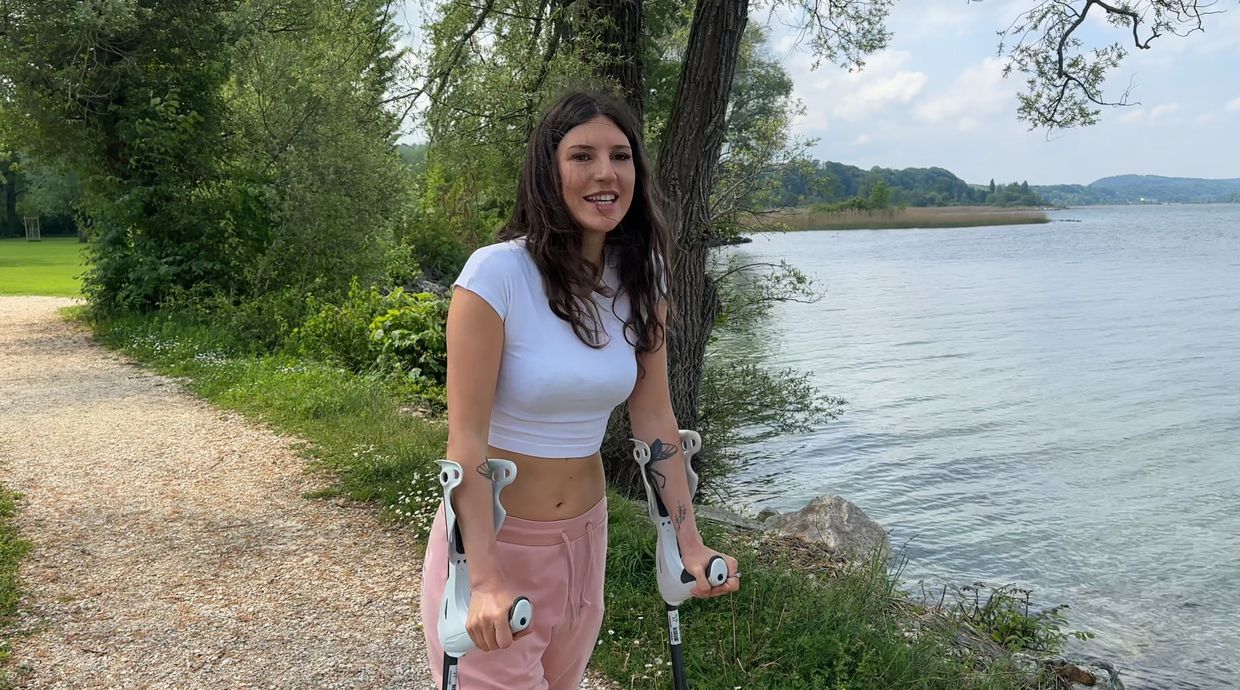 Pink, Gips, Krücken, Cast, brokenleg, Crutches, Krukken, Gesso, Platre ...